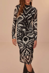 Robe midi Ananas ikat en tulle - Noir