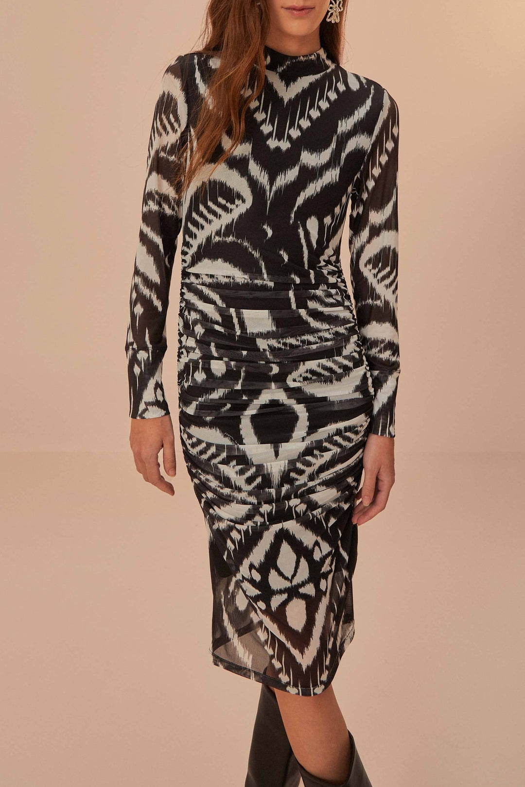 Robe midi Ananas ikat en tulle - Noir