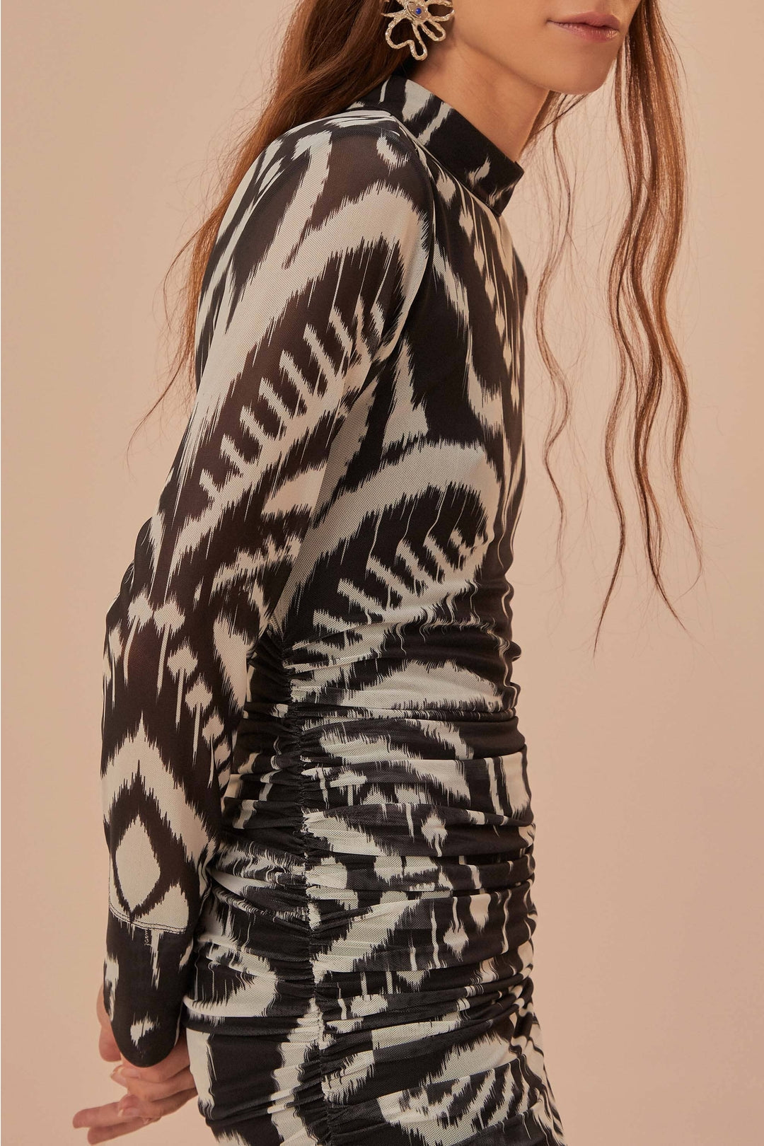 Robe midi Ananas ikat en tulle - Noir