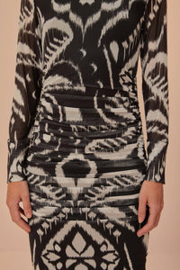 Robe midi Ananas ikat en tulle - Noir