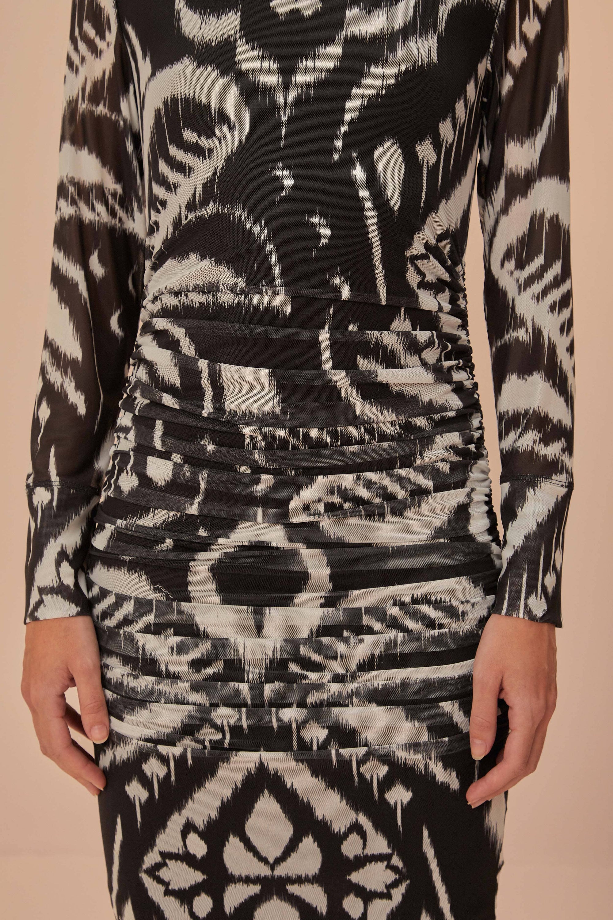Robe midi Ananas ikat en tulle - Noir