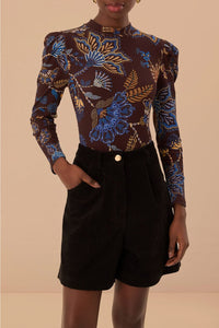 Body Jardin brodé en coton - Marron
