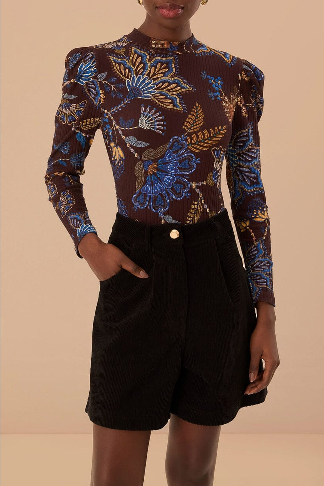 Body Jardin brodé en coton - Marron