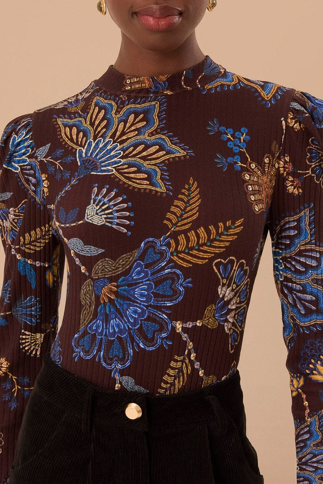 Body Jardin brodé en coton - Marron