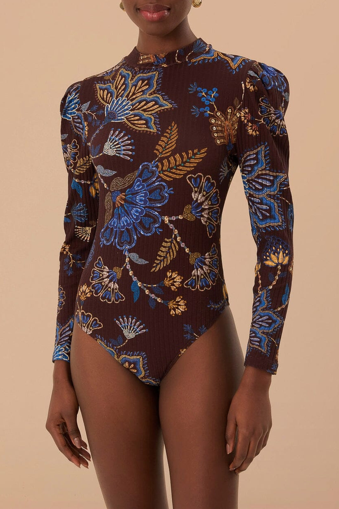 Body Jardin brodé en coton - Marron