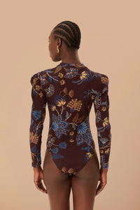 Body Jardin brodé en coton - Marron