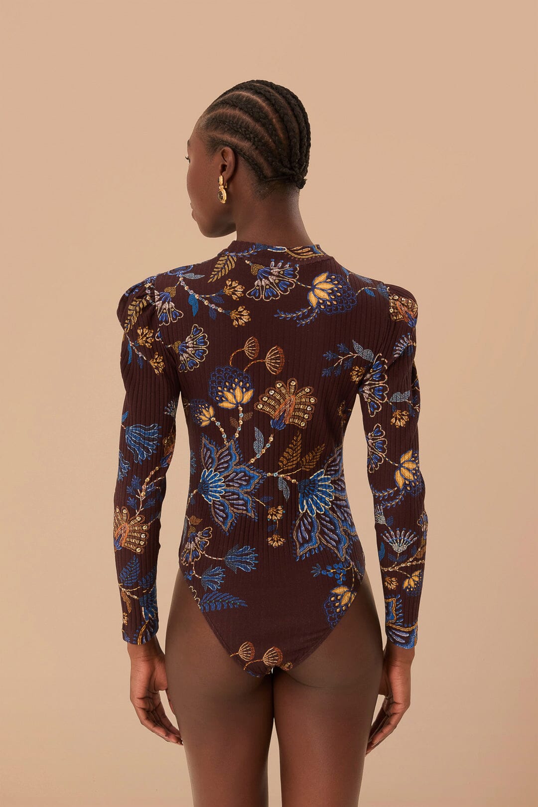 Body Jardin brodé en coton - Marron