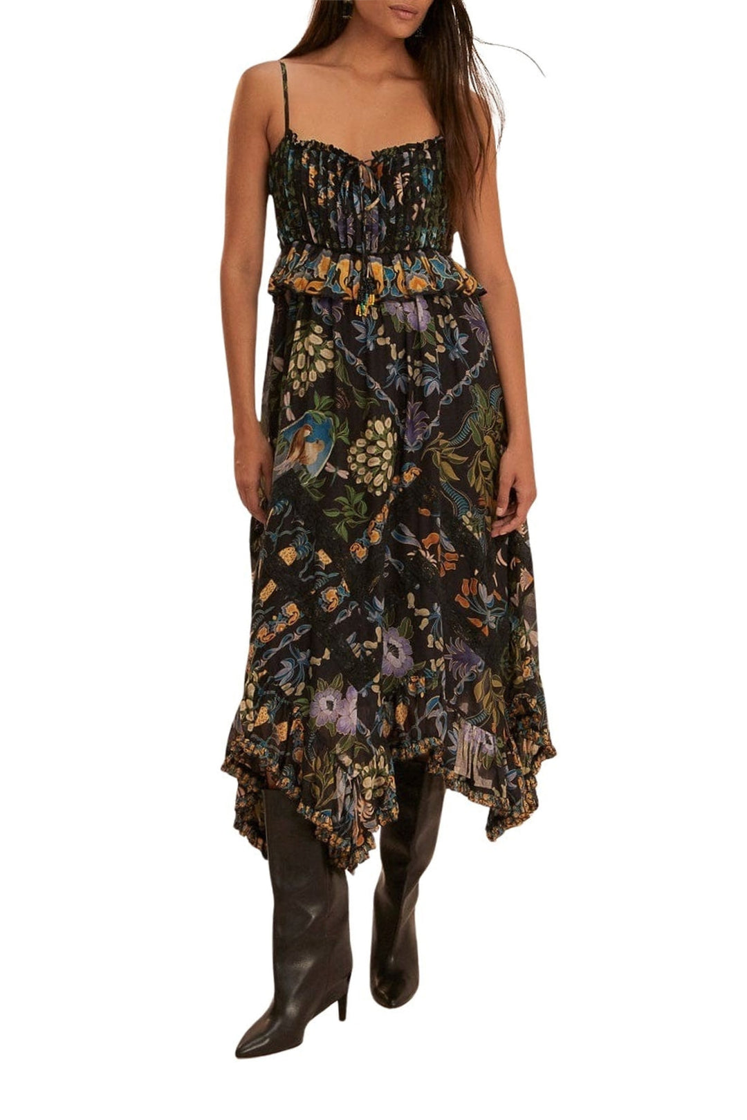 Robe longue Jardin d'hiver sans manches en dentelle plissée - Noir