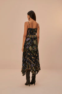 Robe longue Jardin d'hiver sans manches en dentelle plissée - Noir