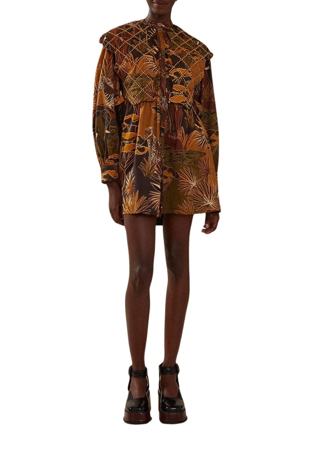 Robe courte Jardin d'hiver à empiècements en coton - Marron