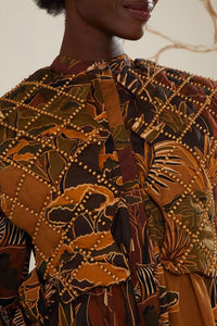 Robe courte Jardin d'hiver à empiècements en coton - Marron