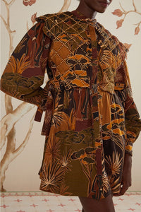 Robe courte Jardin d'hiver à empiècements en coton - Marron