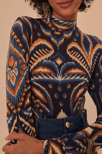 Blouse Ananas ikat en jersey - Bleu