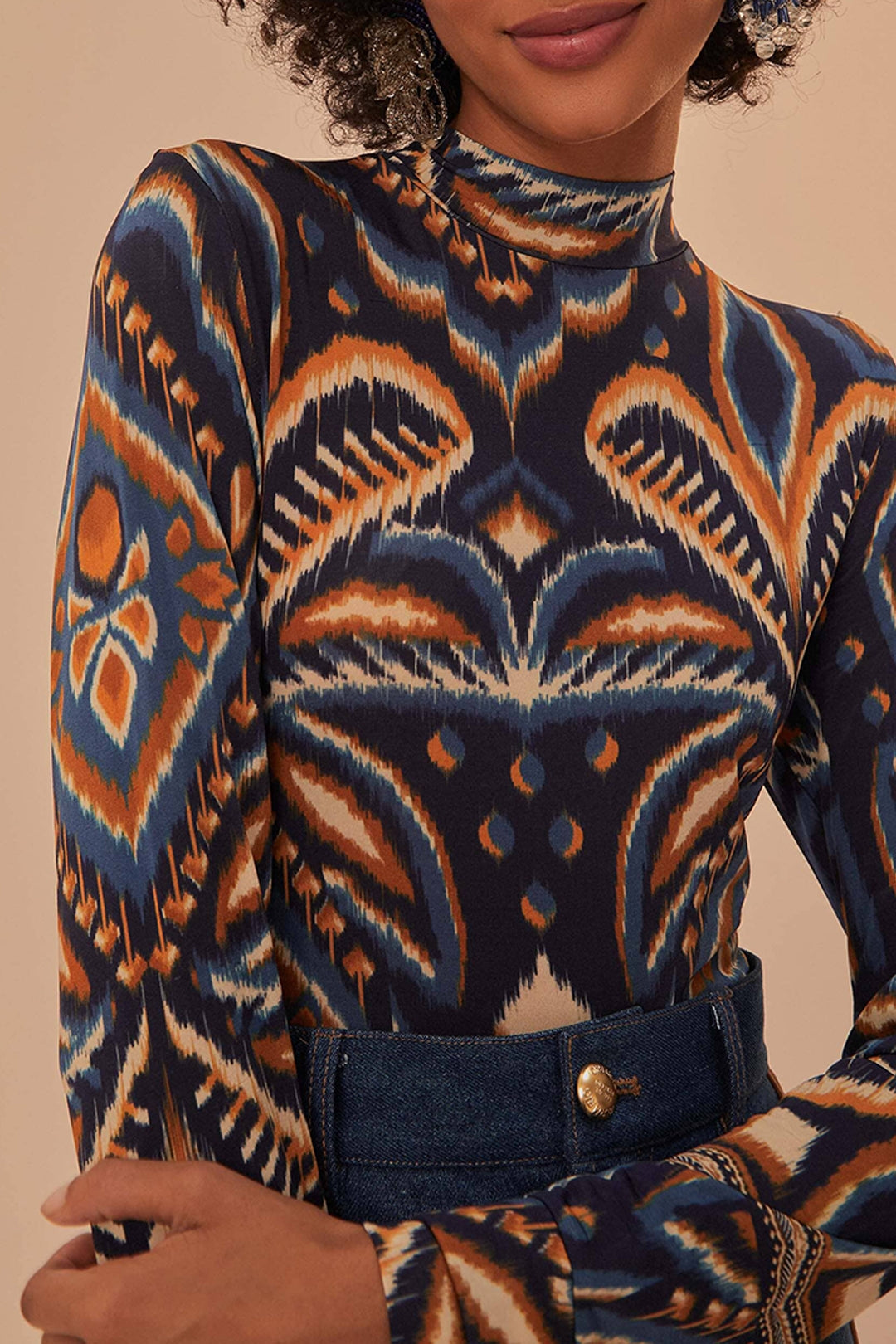 Blouse Ananas ikat en jersey - Bleu