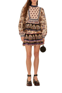Blouse Ainika longue à fleurs en coton - Beige