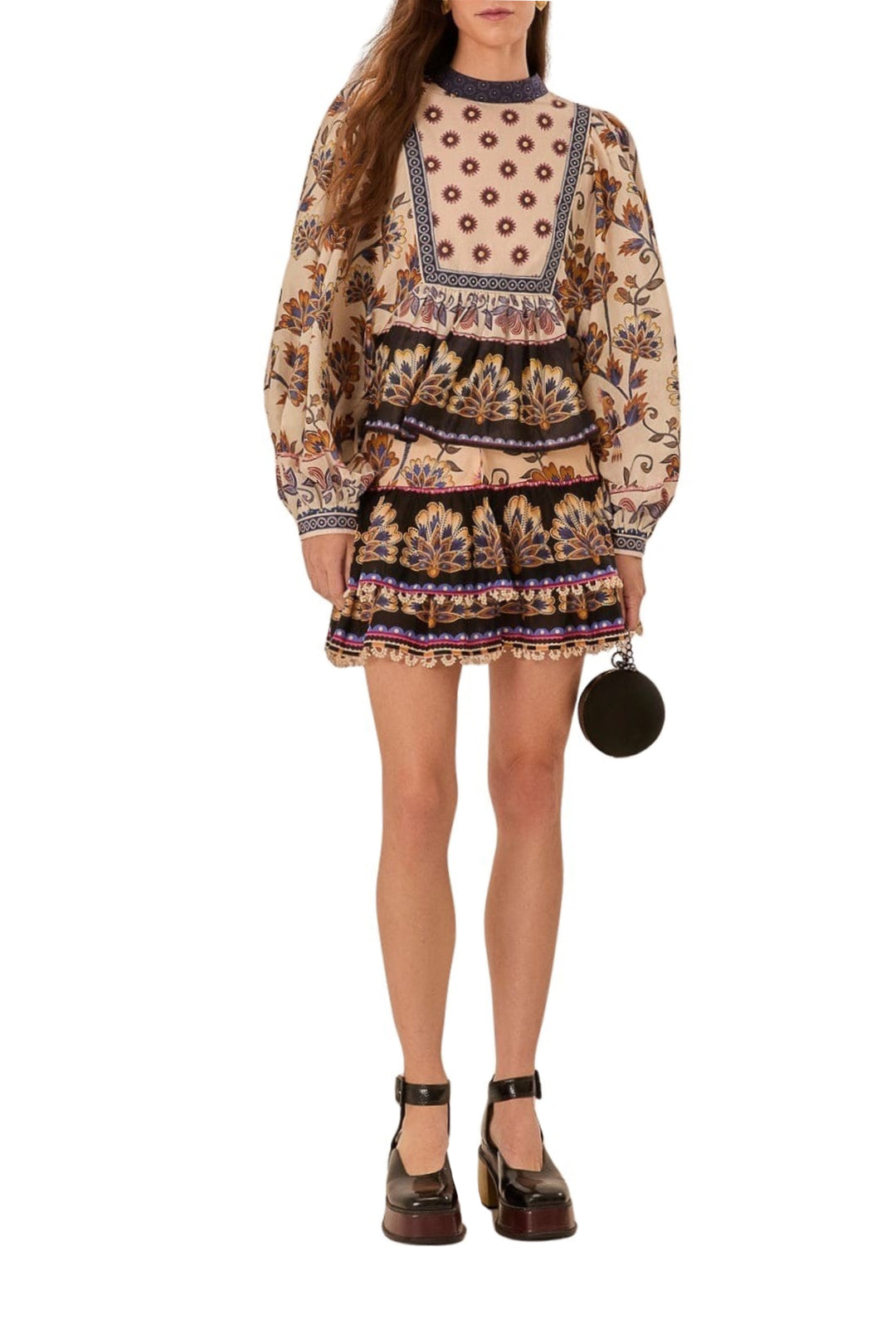 Blouse Ainika longue à fleurs en coton - Beige