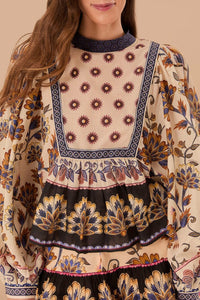 Blouse Ainika longue à fleurs en coton - Beige
