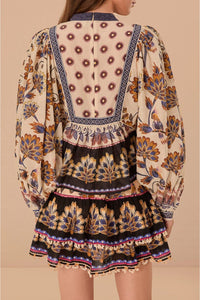 Blouse Ainika longue à fleurs en coton - Beige
