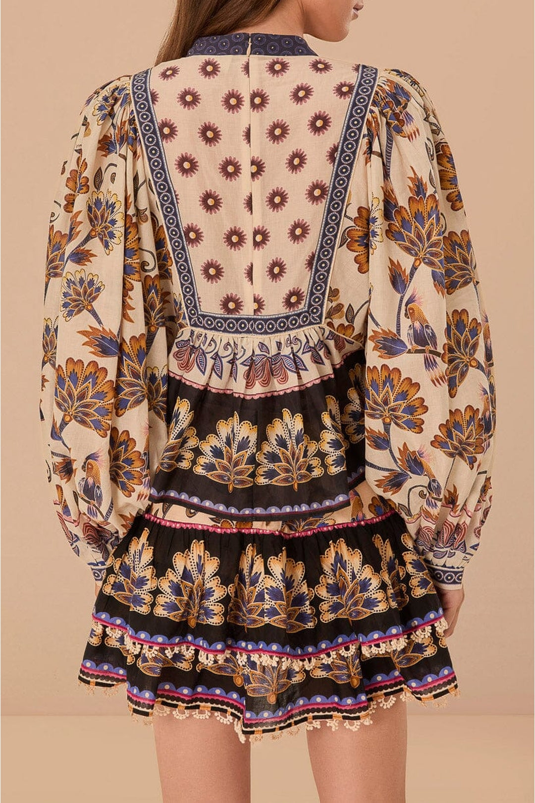 Blouse Ainika longue à fleurs en coton - Beige