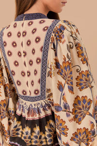 Blouse Ainika longue à fleurs en coton - Beige