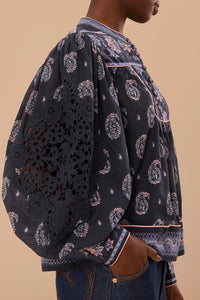 Blouse Ayla à manches longues en coton - Bleu