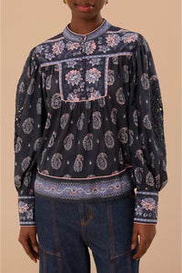 Blouse Ayla à manches longues en coton - Bleu