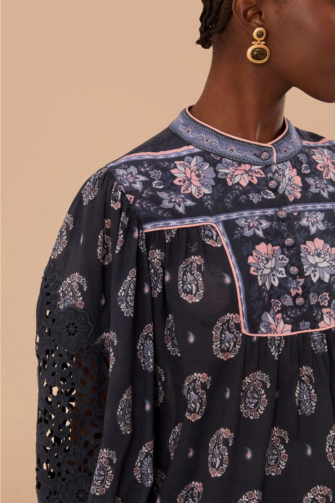 Blouse Ayla à manches longues en coton - Bleu