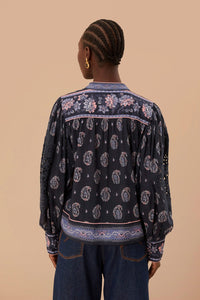 Blouse Ayla à manches longues en coton - Bleu