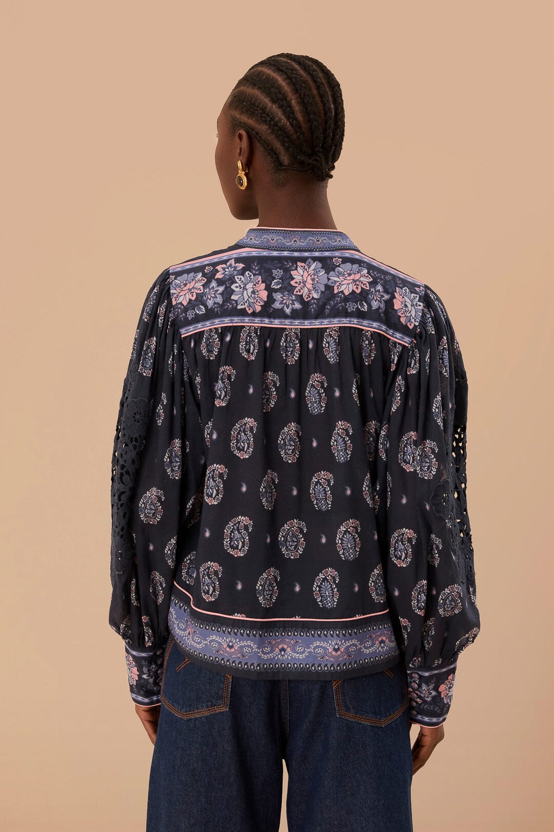 Blouse Ayla à manches longues en coton - Bleu