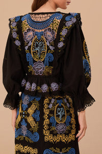 Blouse Richelieu ceintrée à la taille en coton - Noir