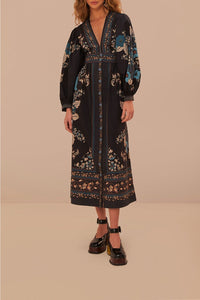 Robe longue Blossom Tapestry en coton - Noir