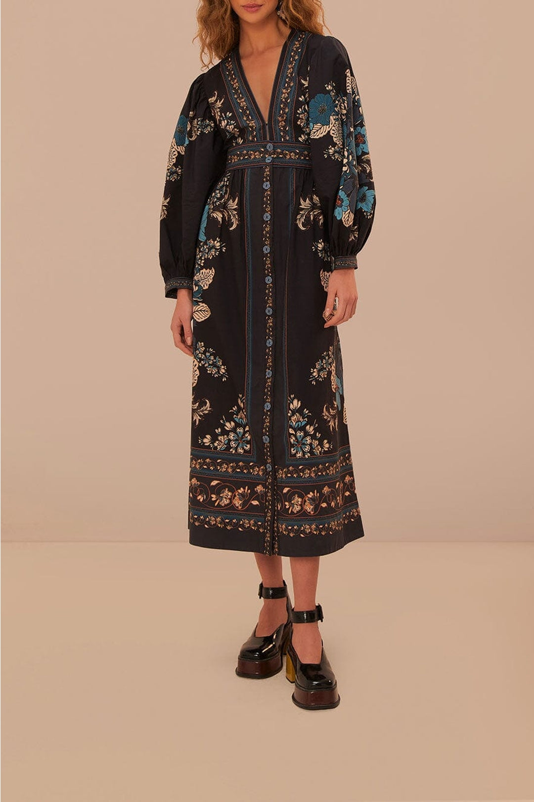 Robe longue Blossom Tapestry en coton - Noir