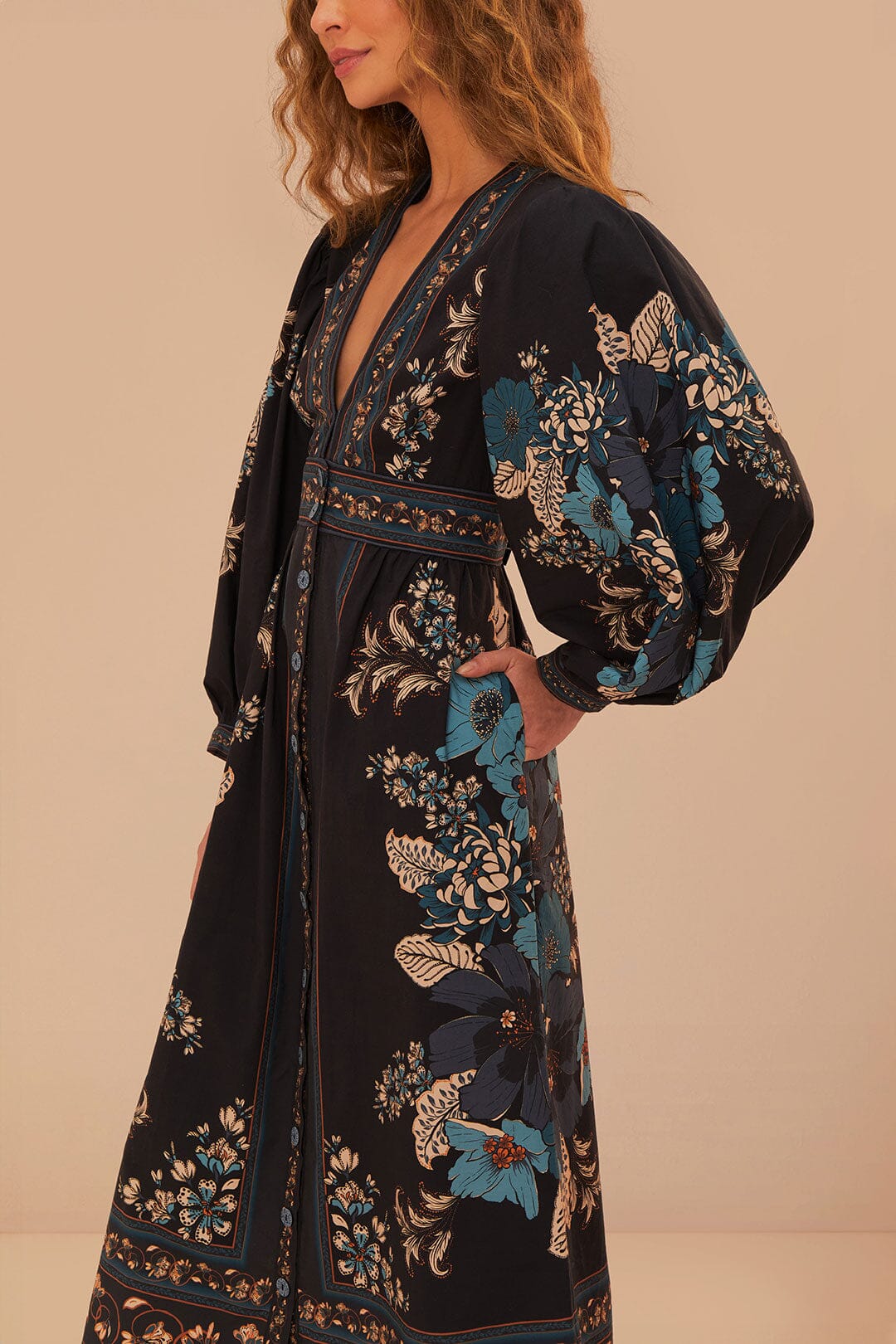 Robe longue Blossom Tapestry en coton - Noir