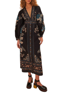 Robe longue Blossom Tapestry en coton - Noir