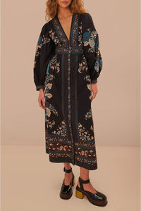 Robe longue Blossom Tapestry en coton - Noir