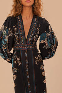 Robe longue Blossom Tapestry en coton - Noir