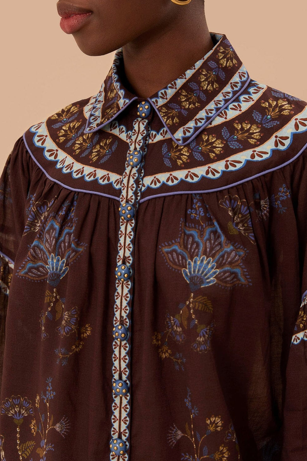 Blouse Jardin brodée en coton - Marron