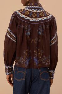 Blouse Jardin brodée en coton - Marron