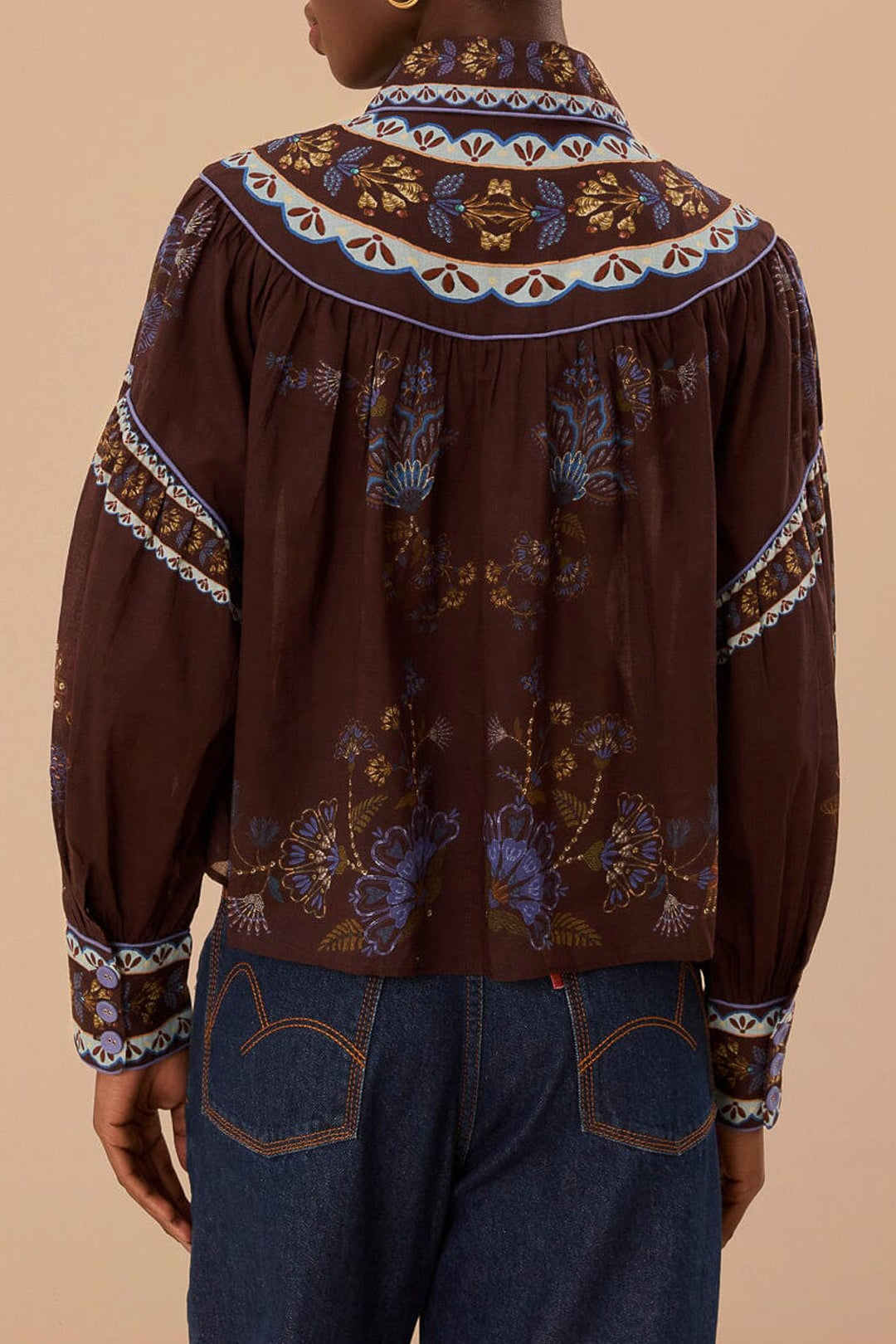 Blouse Jardin brodée en coton - Marron