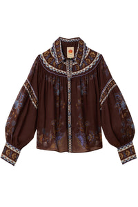 Blouse Jardin brodée en coton - Marron