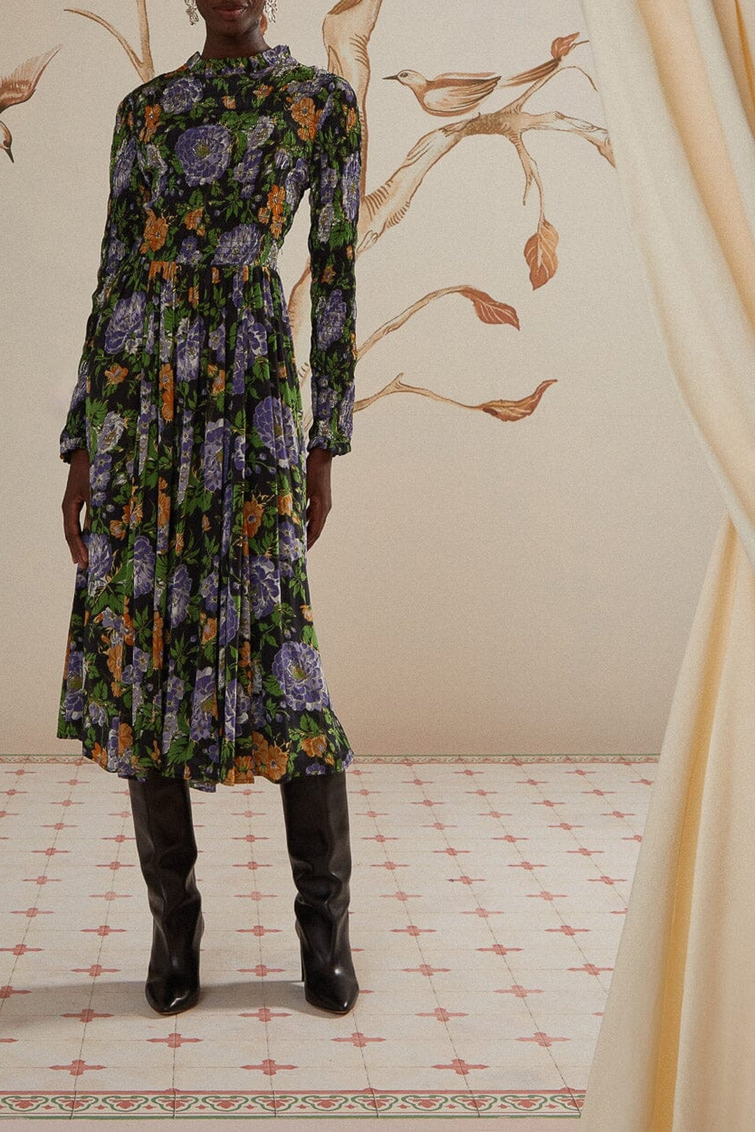 Robe midi Capri à manches longues - Noir