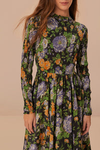 Robe midi Capri à manches longues - Noir