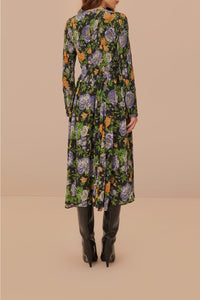 Robe midi Capri à manches longues - Noir
