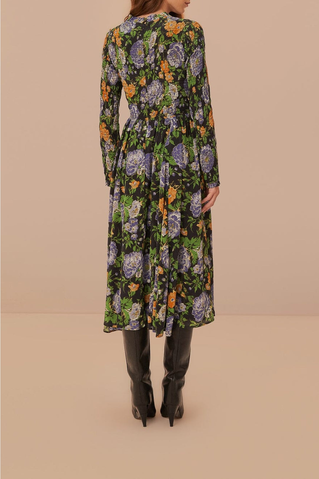 Robe midi Capri à manches longues - Noir