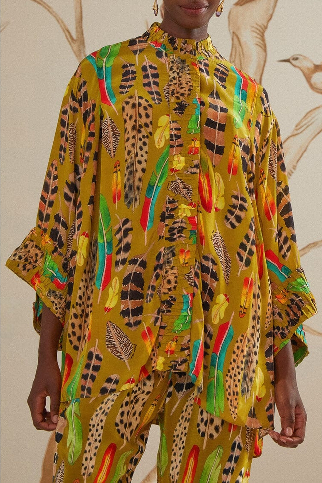 Blouse Plumes d'amazone à manches longues - Vert