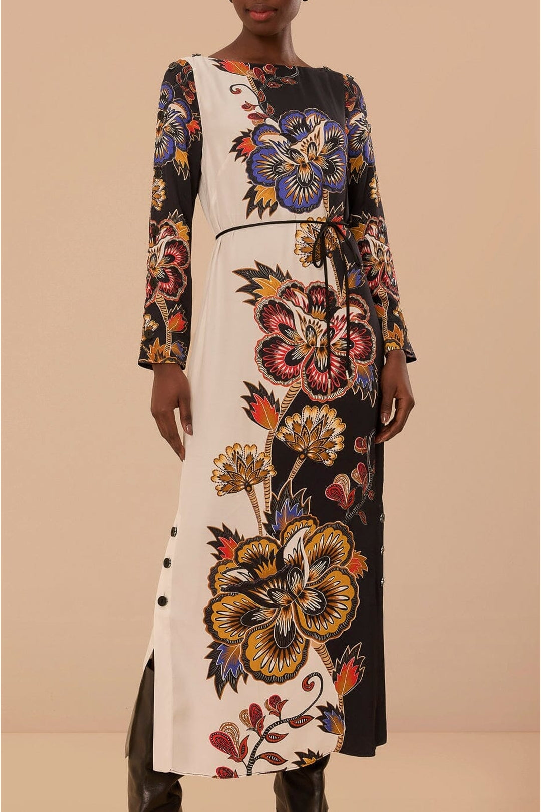 Robe longue à fleurs - Noir