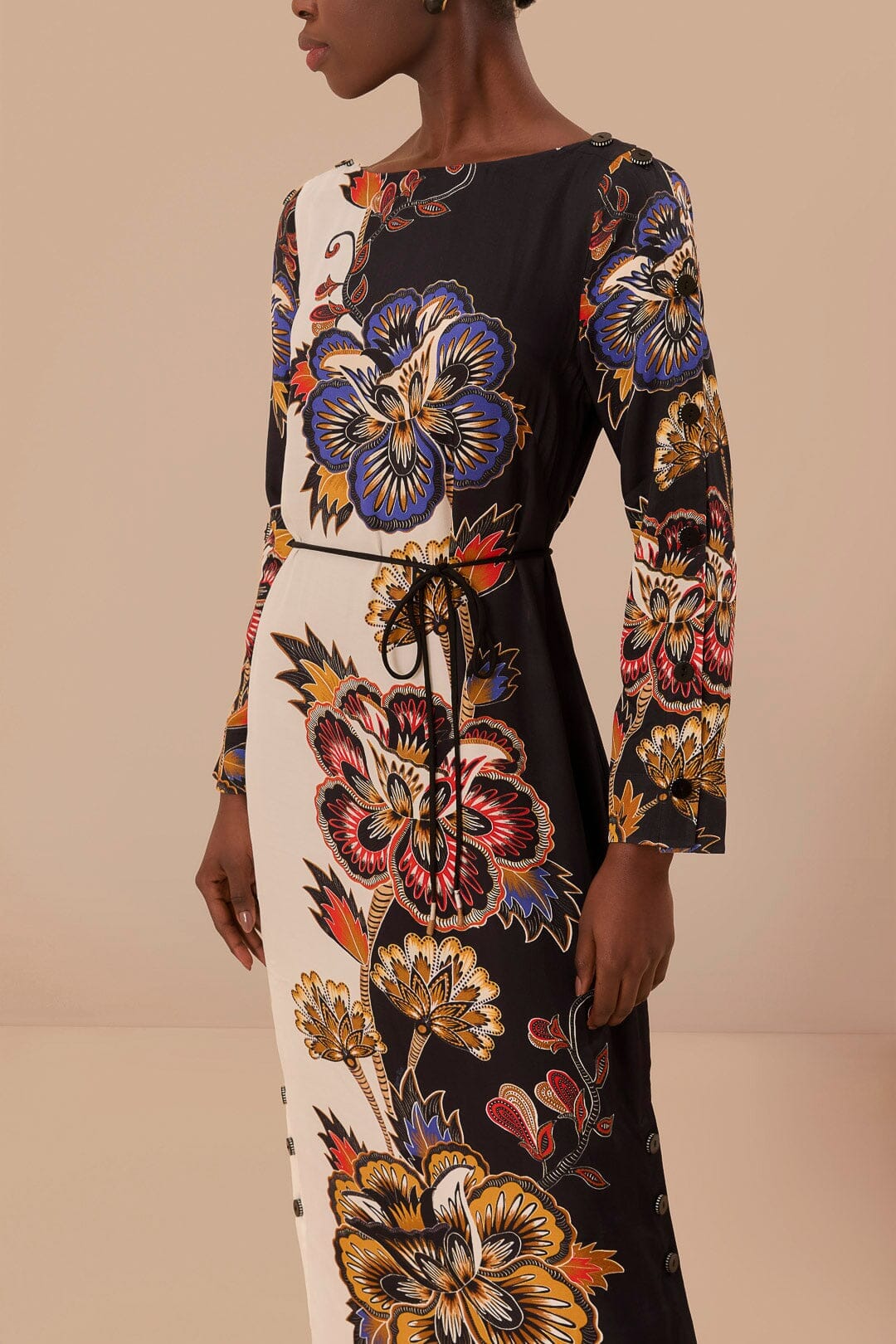 Robe longue à fleurs - Noir