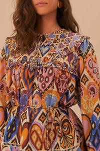 Blouse à motif ikat cœurs en coton - Multicolore