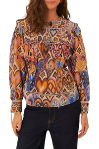 Blouse à motif ikat cœurs en coton - Multicolore