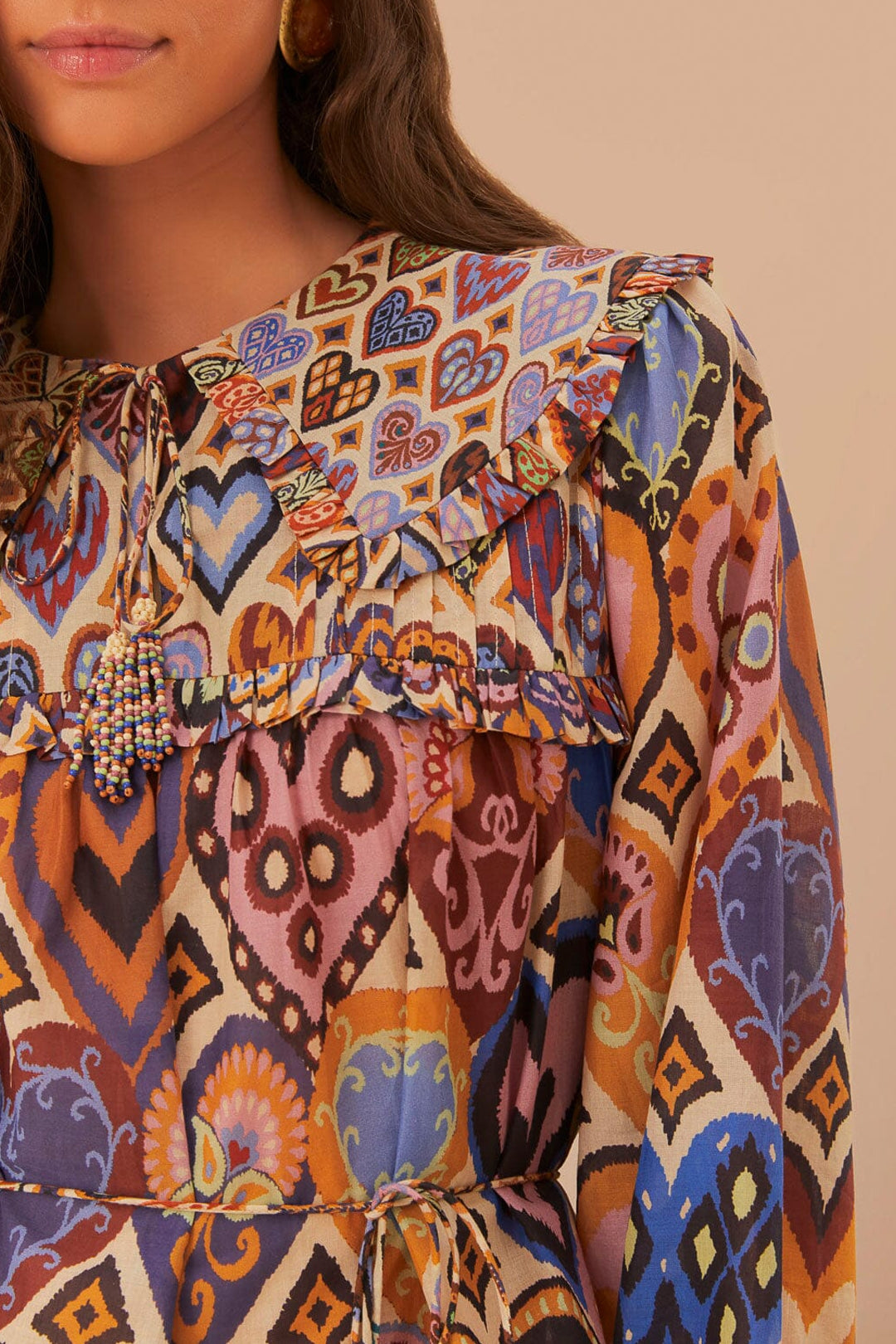Blouse à motif ikat cœurs en coton - Multicolore